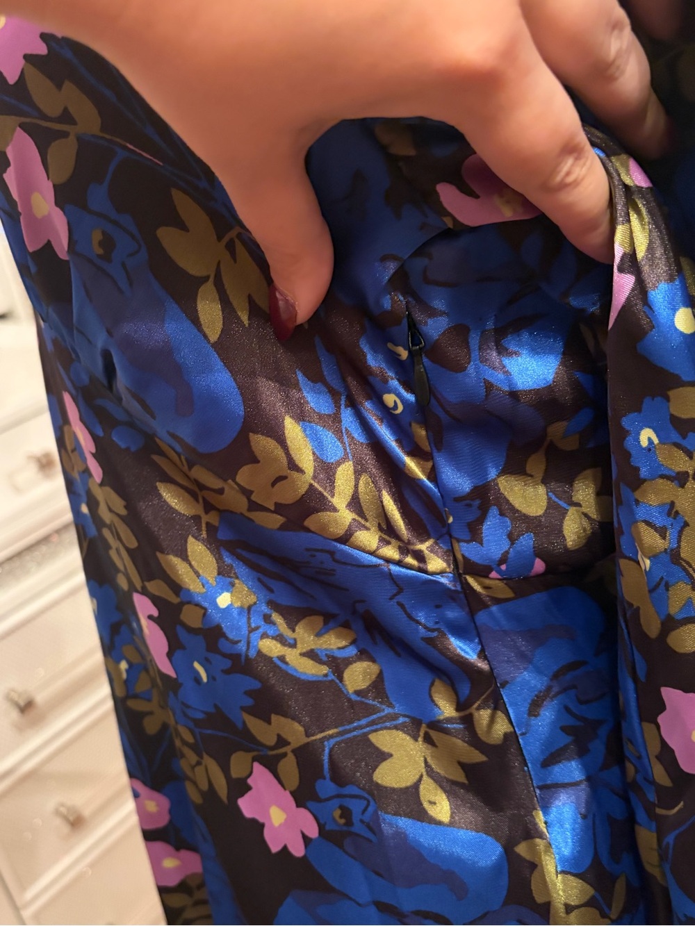 Vero Moda Long Sleeve Blue Floral Satin Dress Size M - Picture 9 of 11